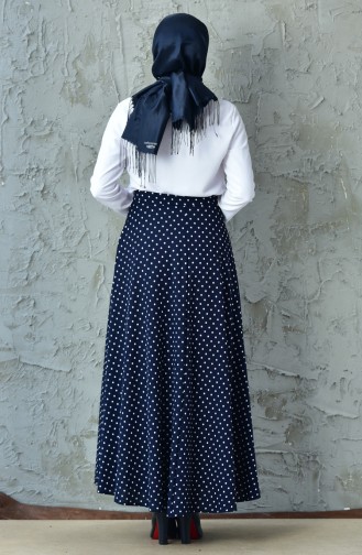 Polka Dot Flared Skirt 5007-02 Navy Blue 5007-02
