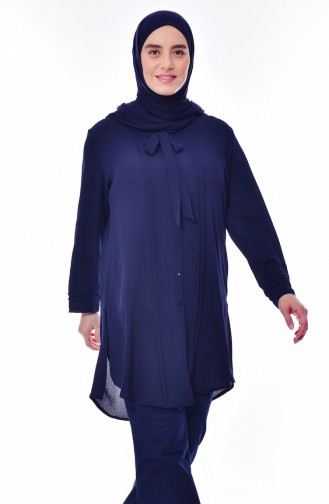 Chemise Col Cravate Grande Taille 7258-04 Bleu marine 7258-04