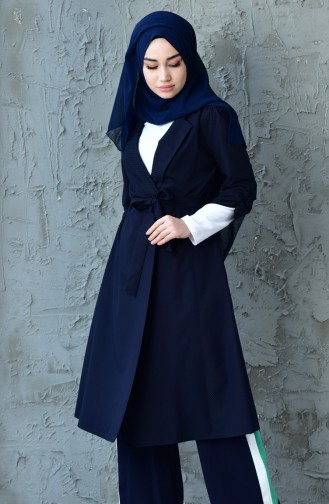 Buttoned Belted Cap 6453-01 Navy Blue 6453-01