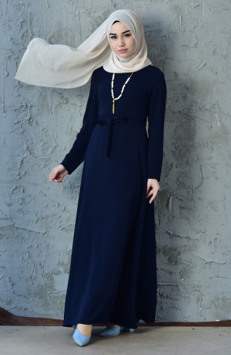 Navy Blue Hijab Dress 4415-02