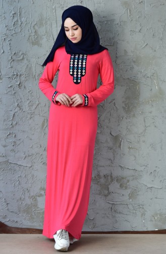 فستان بتفاصيل مُطرزة 99161-05 لون وردي 99161-05