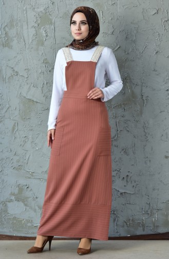فستان مُخطط بتصميم دون اكمام 60717-02 لون عسلي 60717-02