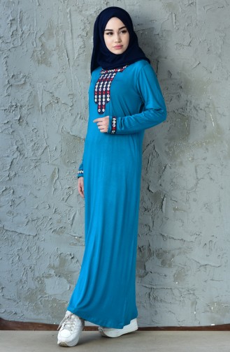 فستان بتفاصيل مُطرزة 99161-04 لون اخضر 99161-04