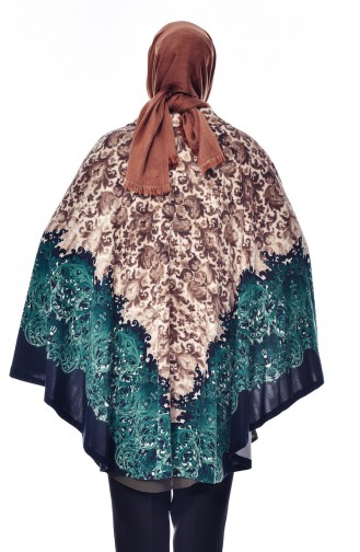 Plus Size Patterned Poncho 6002-01 Brown Emerald Green 6002-01