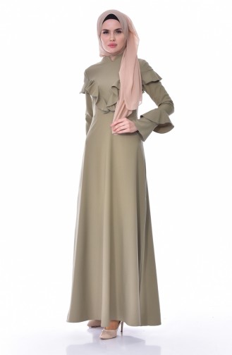 Robe Détail Froufrous 6138-01 Vert Khaki Clair 6138-01