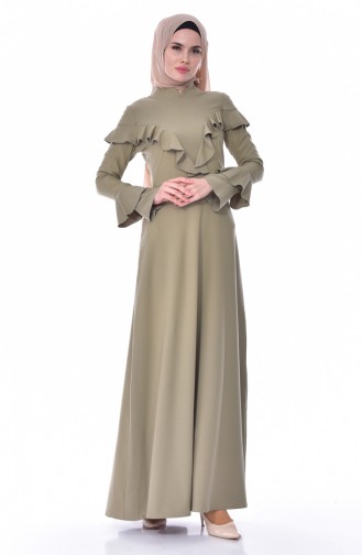 Robe Détail Froufrous 6138-01 Vert Khaki Clair 6138-01