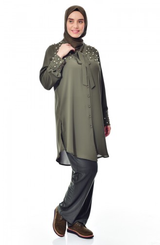 Large Size Pearls Shirt 7336-01 Khaki 7336-01