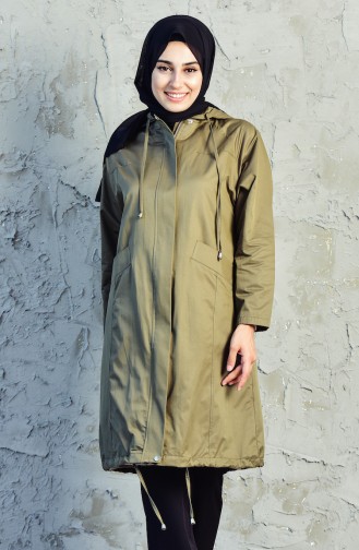 Hooded Zippered Trench Coat 6059-05 Khaki 6059-05