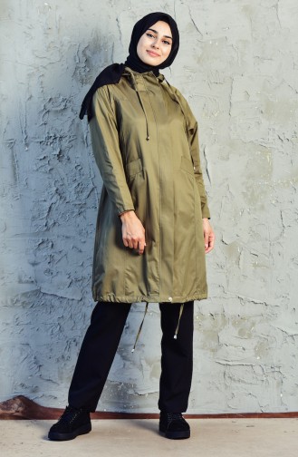 Hooded Zippered Trench Coat 6059-05 Khaki 6059-05