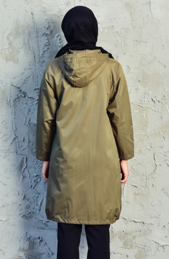 Trench Coat a Fermeture et Capuche 6059-05 Khaki 6059-05