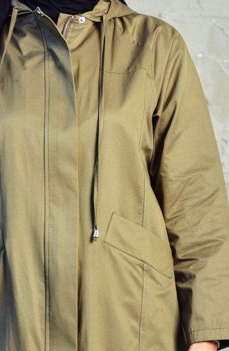 Trench Coat a Fermeture et Capuche 6059-05 Khaki 6059-05