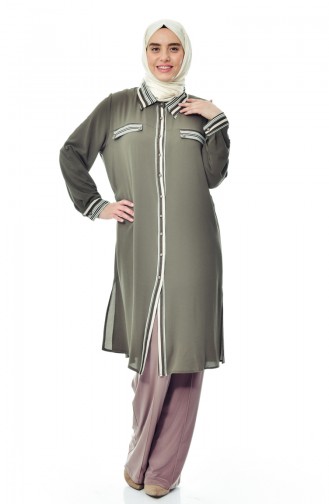 Large Size Buttoned Tunic 7360-03 Khaki 7360-03