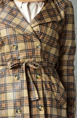 Plaid Patterned Belted Cap 8011-02 Mustard 8011-02
