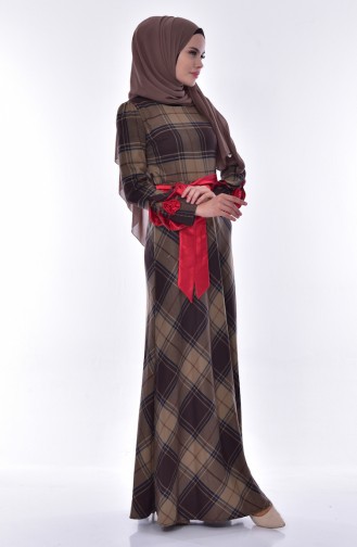 Plaid Patterned Dress 2128-02 Brown 2128-02