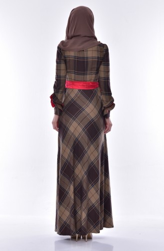 Plaid Patterned Dress 2128-02 Brown 2128-02