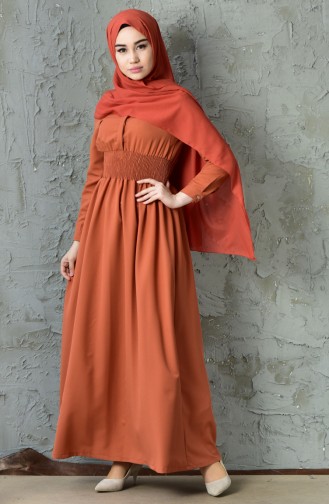Brick Red Hijab Dress 5133-01