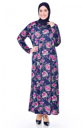 Large Size Pattern Dress 4887-01 Navy Plum 4887-01