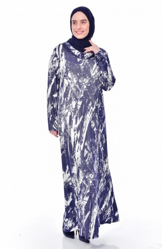 Robe a Motifs Grande Taille 4145-01 Bleu Marine 4145-01