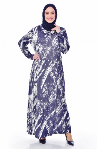 Big size Patterned Dress 4145-01 Navy 4145-01