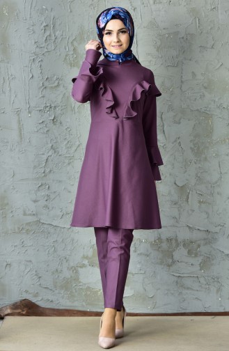 Frilly Tunic Trousers Double Suit 6140-02 Lilac 6140-02
