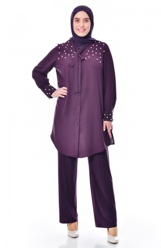 Large Size Pearls Shirt 7336-03 Purple 7336-03