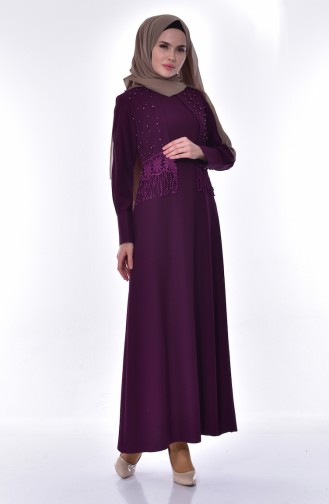 Pearls Lace Detailed Dress 1502-01 Purple 1502-01