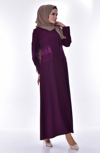 Pearls Lace Detailed Dress 1502-01 Purple 1502-01