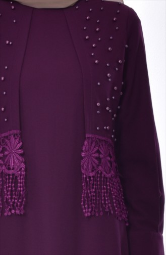 Pearls Lace Detailed Dress 1502-01 Purple 1502-01