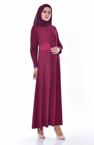 Pearls Lace Detailed Dress 1502-03 Plum 1502-03