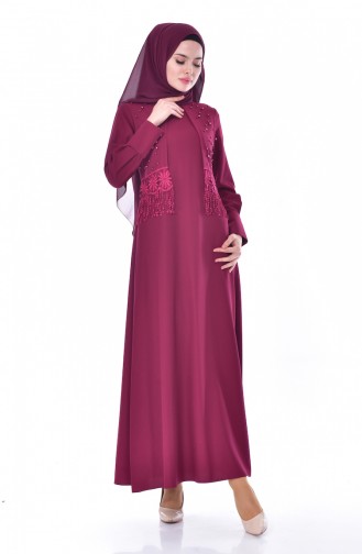 Pearls Lace Detailed Dress 1502-03 Plum 1502-03