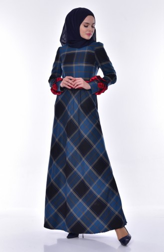 Plaid Patterned Dress 2128-04 Petrol 2128-04