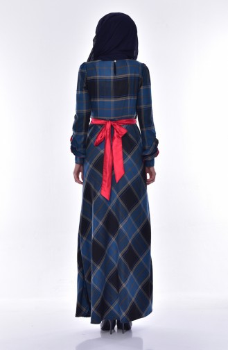 Plaid Patterned Dress 2128-04 Petrol 2128-04