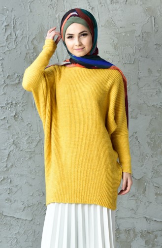 Pull Tricot Décontracté Manches Chauve Souris 3201-11 Jaune 3201-11