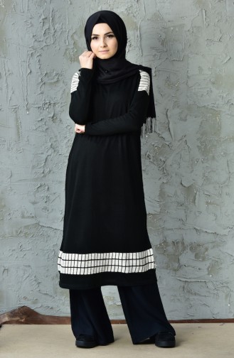 Patterned Tricot Tunic 0594-08 Black 0594-08