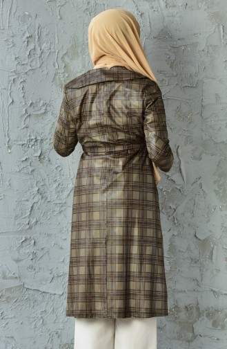 Plaid Patterned Belted Cap 8011-03 Mink 8011-03