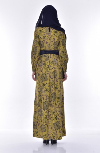 فستان بتصميم مُطبع 2004-01 لون اخضر زيتي 2004-01
