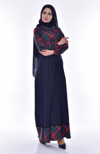 Garnished Belted Dress 2142-01 Green Navy Blue 2142-01