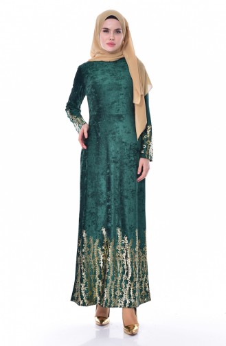 Grün Hijab Kleider 3568-02