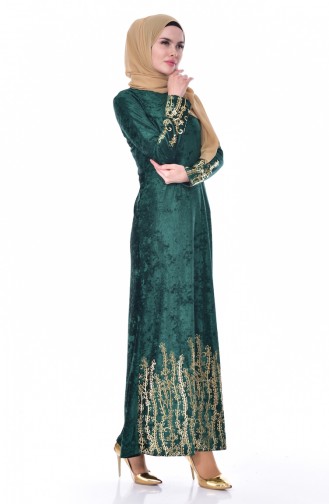 Grün Hijab Kleider 3568-02