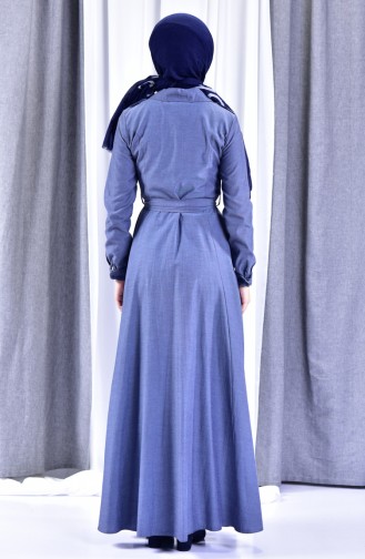 فستان بتصميم حزام للخصر 1091-02 لون اسود مائل للرمادي 1091-02