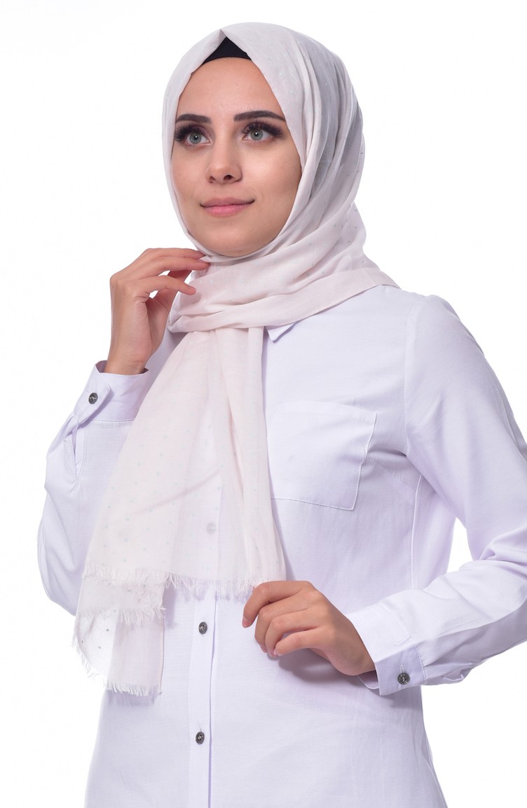 اكّل شال قطن بتصميم مُطبع 001-203-06 لون ابيض 001-203-06