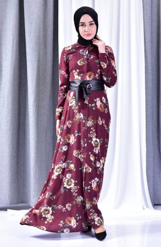 Robe a Motifs Fleurs 2961-02 Bordeaux 2961-02