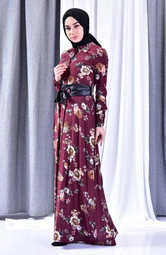 Robe a Motifs Fleurs 2961-02 Bordeaux 2961-02