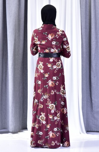 Robe a Motifs Fleurs 2961-02 Bordeaux 2961-02