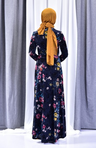 Robe Velours Fleuries 2991-02 Bleu Marine 2991-02