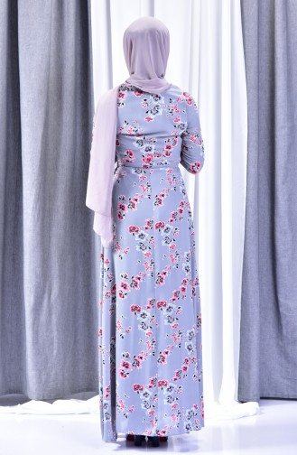 فستان كريب بتصميم مُطبع 3359-03 لون رمادي 3359-03