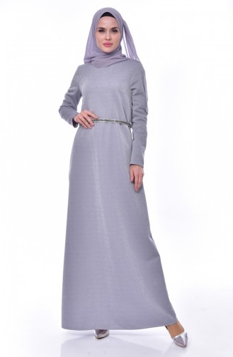 فستان بتصميم حزام للخصر 3566-03 لون رمادي 3566-03