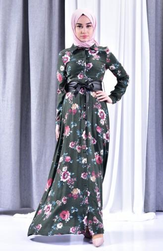 فستان بتصميم مورّد 2961-01 لون اخضر كاكي 2961-01