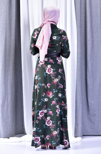 فستان بتصميم مورّد 2961-01 لون اخضر كاكي 2961-01