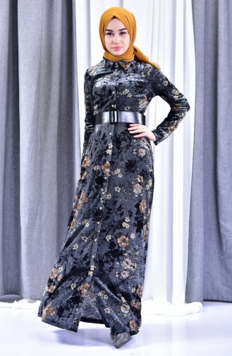 Floral Velvet Dress 2991-01 Black 2991-01